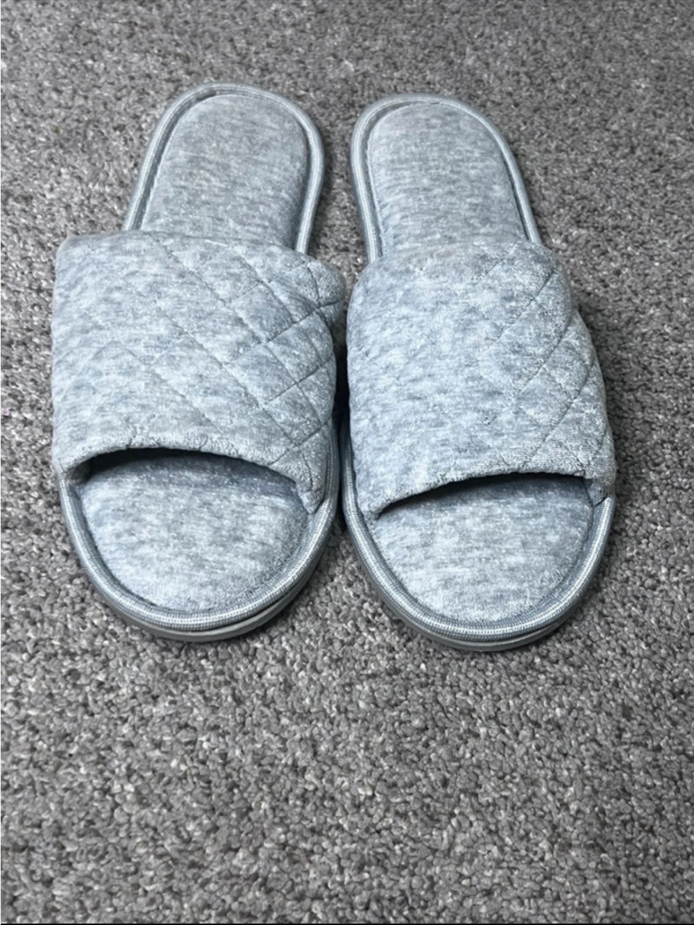 Quilted Slide Slippers for Women - Light Gray